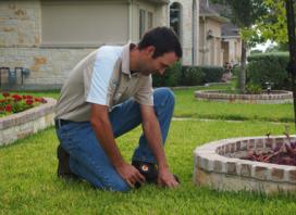 one of our sprinkler pros is replacing a sprinkler head